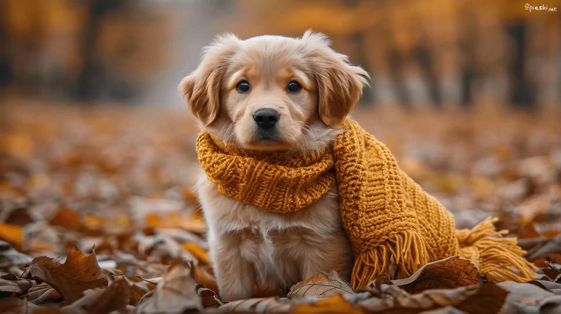Pies, Szczeniak, Golden retriever, Szalik, Wełniany, Liście, AI