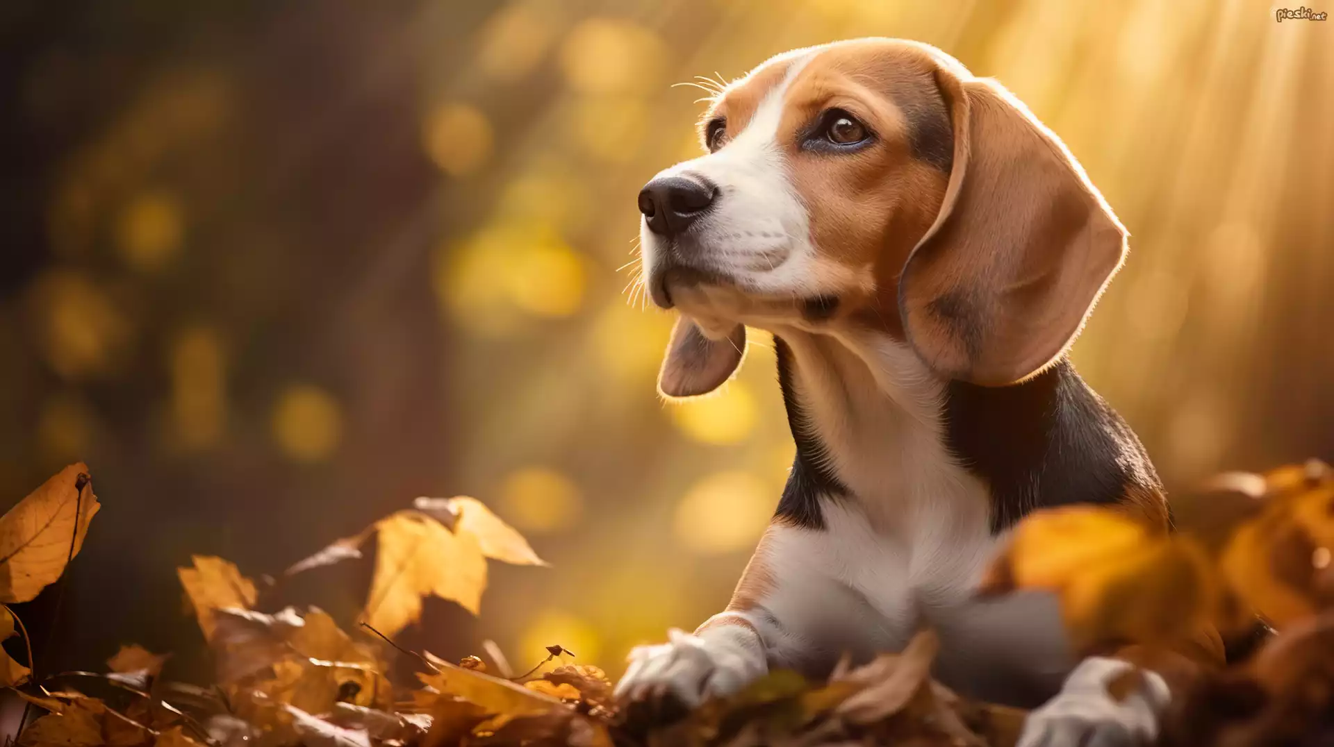 Pies, Beagle, Liście, Jesień
