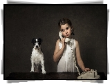 Dziewczynka, Telefon, Pies, Parson Russell terrier