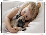 Śpiące, Dziecko, Dziewczynka, Pies, Mops, Grafika