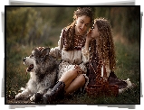 Kobieta, Dziewczynka, Pies, Alaskan malamute