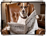 Grafika, Pies, Jack Russell terrier, Okulary, Gazeta, Fotel