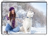 Siberian Husky, Brunetka, Zima, Śnieg