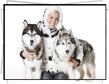 Uśmiechnięta, Dziewczyna, Husky, Przyjaciele